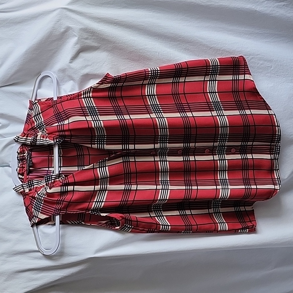 Banana Republic Small Red Black Cream Plaid Top